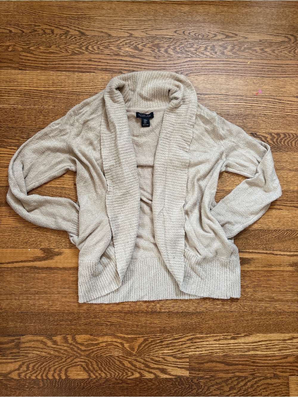 Racheal Zoe Beige Open-Front Shawl Collar Sweater